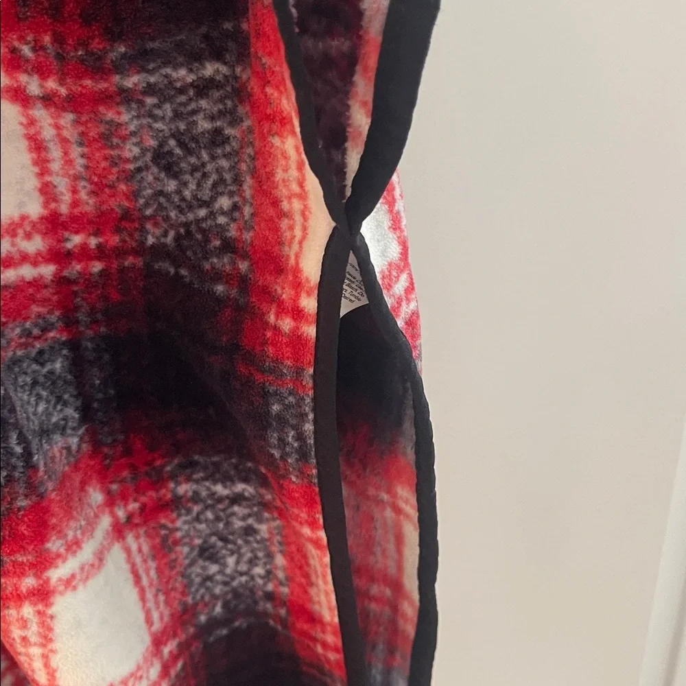 Eddie Bauer Fleece Red and Black Plaid Poncho with hood/pocket
